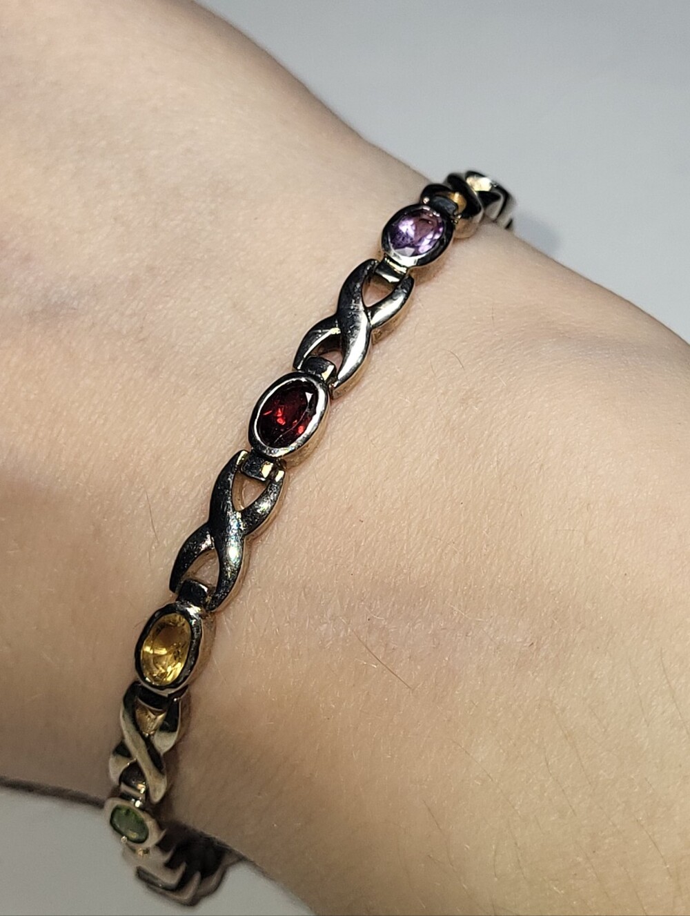 Vintage Sterling Silver Multicolor Gemstone Infinity Link Bracelet